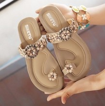 2016 new flip flops diamond code sweet sandals rhinestone crystal ring toe slides flat heel sandals slippers plus size 35-41