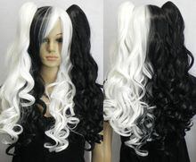 new woman multi color long curly cosplay full wig + wig pigtail @4 Synthetic fibre hair wigs