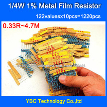1/4W 0.25W 122valuesX10pcs=1220pcs1 Metal Film 1% Resistor Kit Resistor Pack for DIY  Free Shipping