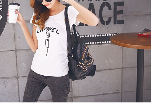 Women s T Shirt 2015 Summer style Women Fashion Short sleeved Bottoming Blends Cartoon Funny T