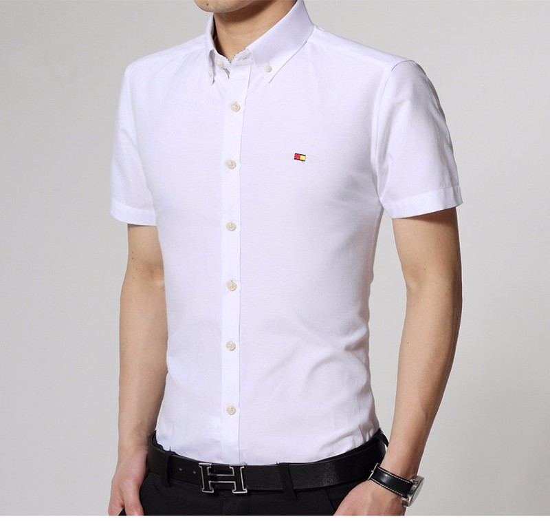 Plus Size M-5XL Men Slim Fit Shirt 2015 Fashion Casual Brand New Short Sleeve Oxford Camisas Masculinas Social B262-5110 (8)