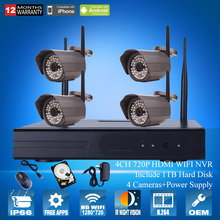 4CH NVR CCTV System 1TB HDD 720P IP Camera WIFI Outdoor IR Night Vison H.264 Home Security Wireless Surveillance Camera
