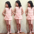 2016 Fashion Children Clothing Girls Outfits Rose Flower Design Costume for girl Vest Shorts 2pcs Baby