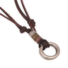 Genuine Leather Men Necklace Vintage Brown Men Chain Necklace Jewelry Pendant Male Accessories