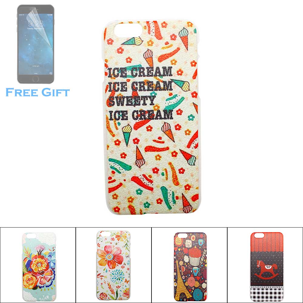 50pcs/lot Premium Fashion Litchi pattern Colored Phone Case For Apple iphone 6/6S Painting Hard Back Protective Case + Free Film