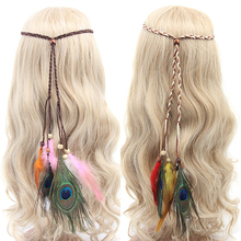 Women Boho Style Festival Feather Headband Hippie Weave Hairband Hair Accessory