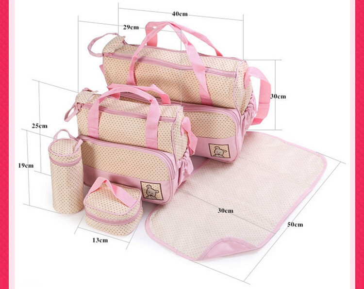 5pcs Baby Diaper Bag Suits For Mom Baby Bottle Holder Fashion Mother Mummy Stroller Maternity Bag Nappy Bags Sets 7COLORS (4)