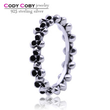 Authentic 925 Sterling Silver Oxidized Ring European Style Flowers Charm Wedding Rings Jewelry For Party Compatible with Pandora