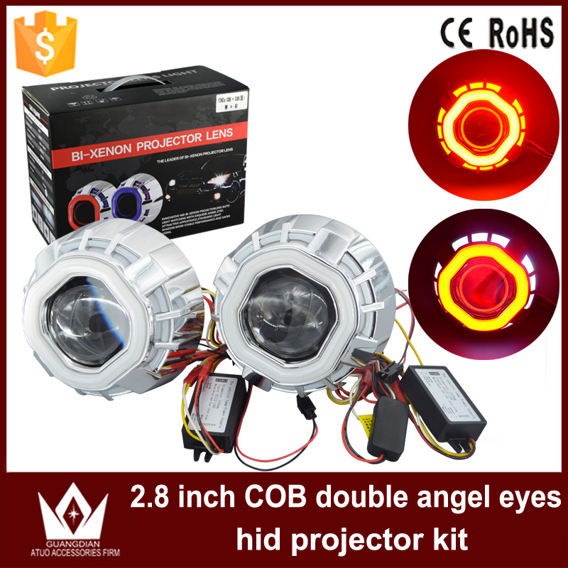 Night Lord  Square Prismatic 35W  Dual Double COB Double Angel Eyes bi-xenon Projector Lens Light  For Auto CAR Headlights
