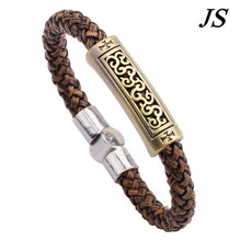 JS 2016 Cheap Retro Pulseiras Vintage Couro Feminina Steampunk Male Leather Bracelet Men Hand Cuffs Jewelry LB011