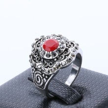 Rings For Women Sterling Silver Jewelry 2015 Fashion Vintage Tibetan Silver Alloy Black Crystal Ring Sold