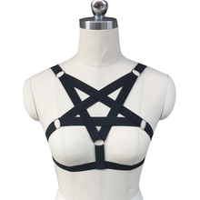 Women’s bra black body harness sexy lingerie spandex harajuku pastel gothic pentagram cage bra bondage harness Star harness bra