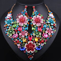 Bridal Jewelry Full Crystal Rhinestones Statement flower necklace and earrings for Women Wedding Party Jewelry sets