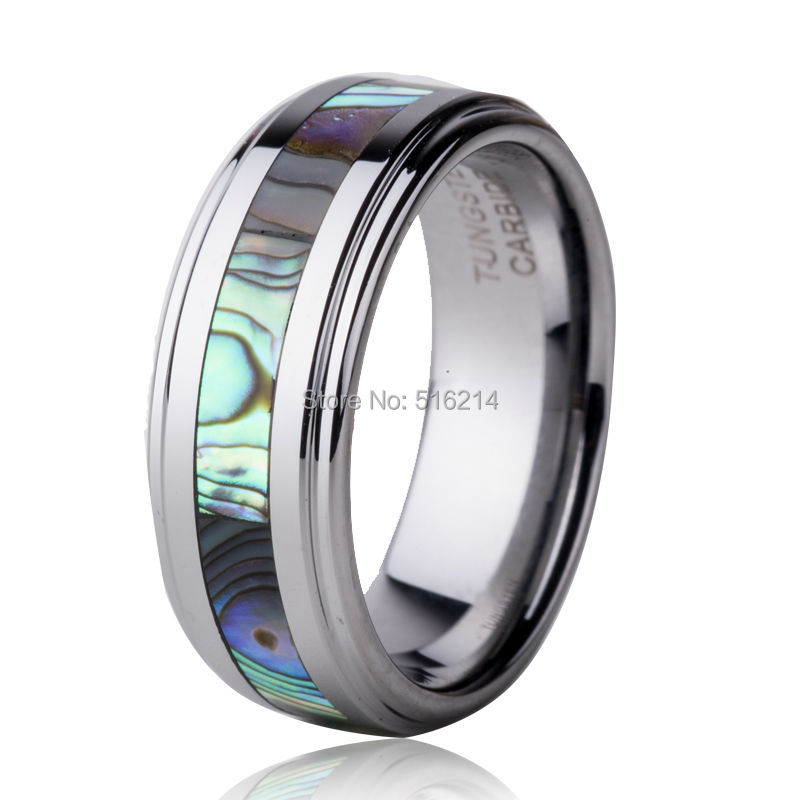 Tungsten abalone wedding ring