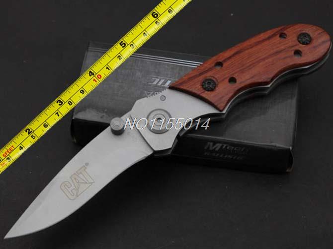 Red wooden pocket hunting knifes folding tactical survival knife hard degree 55 HRC titanium coating knife