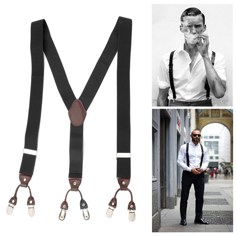 Shop Online for Suspenders Suspenders Other than the classic X-back and Y-back braces, more sophisticated styles have straps that wrap around the waist, creating innovative designs. Whether they are slim, leather, colored, elasticized, with a clip buckle, or with buttons, braces makes every outfit unique.