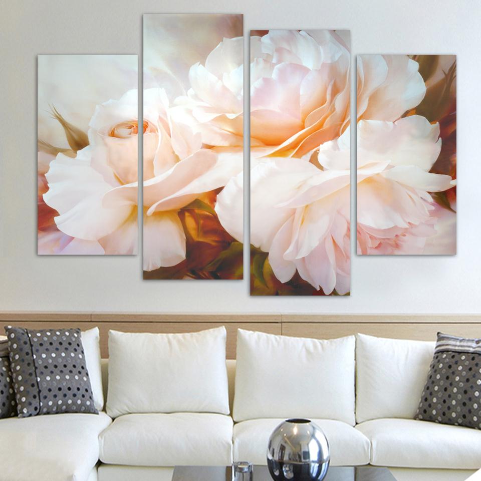 Fashion 4 Pcs/Set Combined Rose Flower Paintings Modern Wall Painting Canvas Wall Art Picture Unframed H096