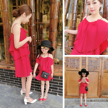 Matching Mother Daughter Clothes Fashion Family Outfits Mom Girl Dress Mommy Summer fashion solid Sleeveless chiffon