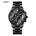 SINOBI Sports Men s Chronograph Pilots Wrist Watches Black Steel Watchband Top Luxury Brand Males Quartz