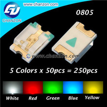 5 Colors x 50pcs = 250pcs (White Red Green Blue Yellow) Super Bright SMD/SMT 0805 2012 LED Light Emitting Diode LED Diode  Kit
