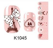 full cover nail art sticker decorations beauty manicure pink bowknot sticker on nails K1045 fingernail stickers
