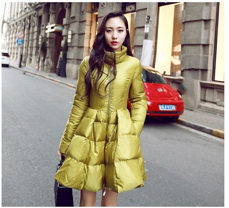 Winter jacket Women Winter Warm Down Coat Long Sleeve Solid A Line Long Jacket Coat Women Europe Stand Collar Down Coat (1)