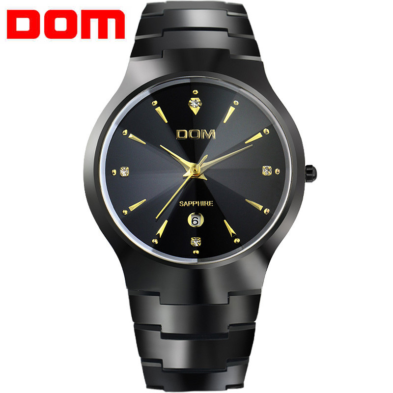 DOM men's watches sapphire casual water resistant 200meters mens watches luxury full tungsten steel quartz watch women's watch