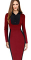 eSale Women s Elegant Colorblock Contrast Turn Down Collar Botton Wear to Work Office Business Pencil