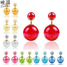 Roxi Fine Jewelry High Quality Double Sided Stud Earrings Elegant 9 Different Candy Colors Beads Ball Earrings Promotion On Sale