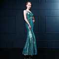 Women Fashion Sexy Deep V Neck Sleeveless Sequines Wedding Evening Party Prom Celebrity Prom Long Mermaid