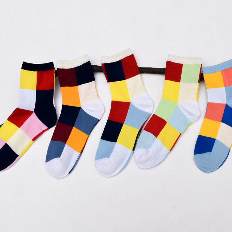 1 Pair New women s colorful font b plaid b font socks cute lovely spring summer