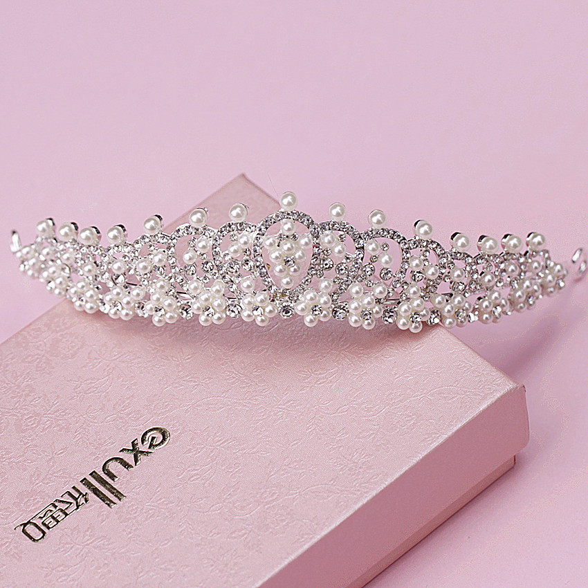 shiny elegant full crystal beads pearl decorated bridal tiaras hair accessories wedding crown bride hair accessories