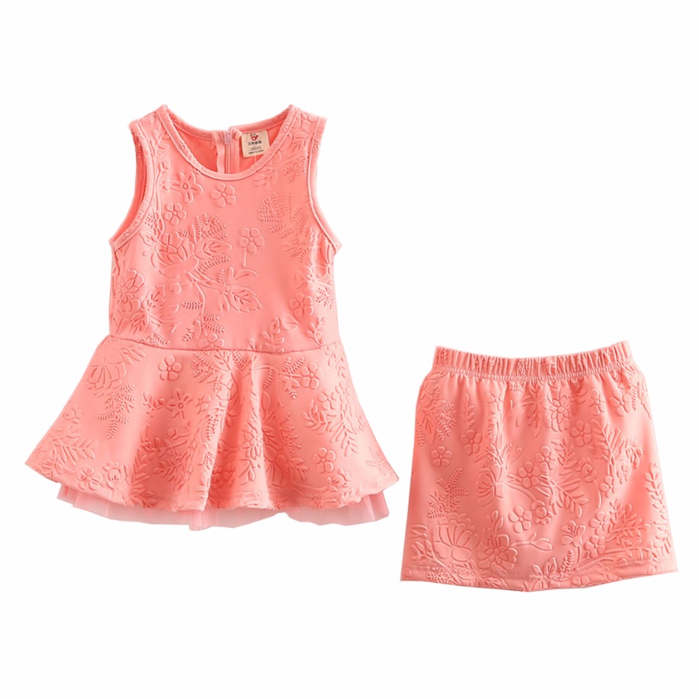 2016 Children clothes girls summer sets floral print sleeveless tops font b kilt b font Korean