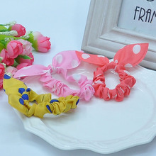 TS 10pcs Cute bunny Baby girl flower hair clip headbands ears dot chiffon headwear wild elastic
