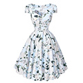 2016 Audrey Hepburn Vestidos Plus Size Womens Autumn Summer Floral Print Retro Party Robe Rockabilly 50s