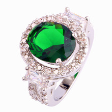 Luxuriant Emerald Quartz White Topaz 925 Silver Ring Size 7 8 9 10 Fashion Women Bridal Wedding Jewelry Wholesale Free Shipping