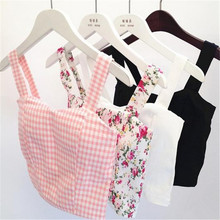 Summer 2016 Floral Crop Top Plaid Short Top Female Halter Women’s Dill Tops Crop Short Vest Cropped Feminino Tank Top Elegant