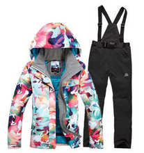 2016 Fashion High quality Winter Warm cotton dress Women Skiing Camouflage Jackets+Bib Pants Waterproof Snowboard suit sets