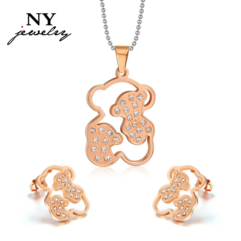 fashion rose gold bear jewelry sets stainless steel pendant and ...