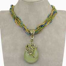 Hot Antique Retro Bohemian Jewelry Statement Necklaces for Women Beads Weave Rhinestone Gem Waterdrop Collar Pendant