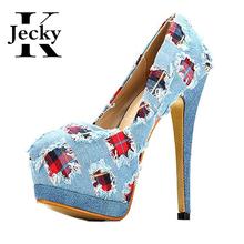 New Brand Denim Women’s Pumps High Heels Shoes Woman Platform Sweing 2016 Fashion Popular Casual Blue Cowgirl W250