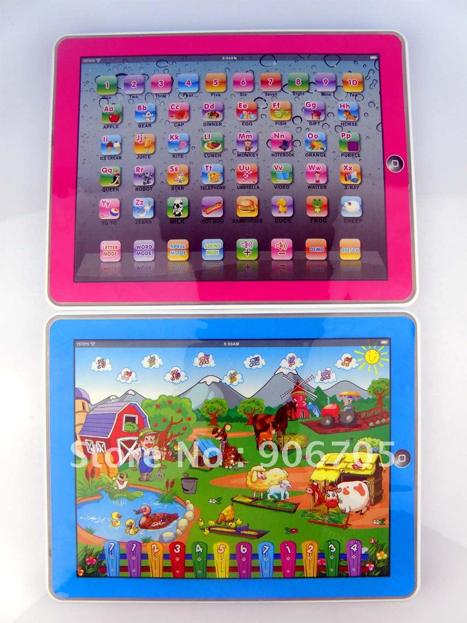 Free Shipping Y Pad ABC English Learning Toys and Table Farm 2 Styles Mixed ,Ypad With Pink & Blue,Music and Led Light,6PCS/Lot