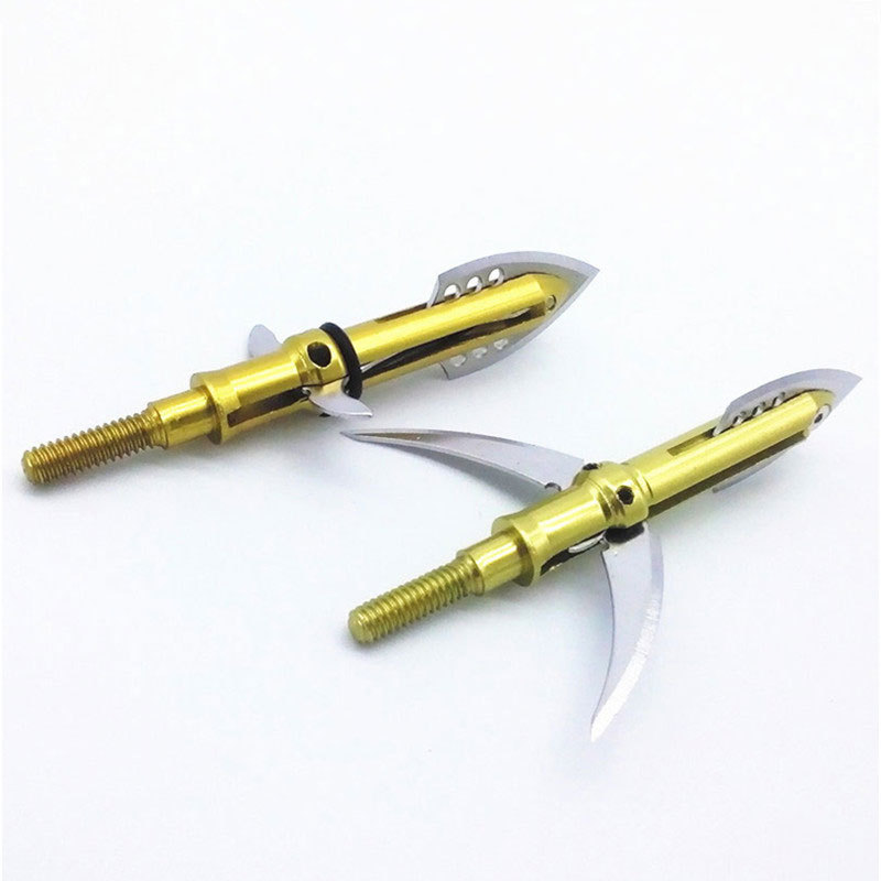 6PCS lot Hunting Archery Golden Arrow Heads 100grain 2 Foldable blades stainless steel arrow point fit