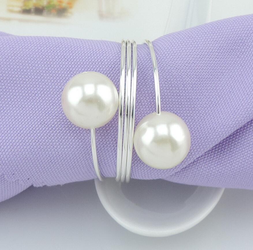 10pcs Gold/Silver/Copper Pearls Napkin Ring Serviette Buckle Holder For Wedding Banquet Dinner Decoration Favor