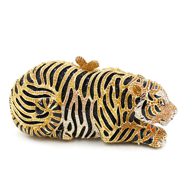 2015 High Class Women Luxury Crystal Clutch Bag Tiger Shape Evening Clutch Purse Party Bag Hanbag