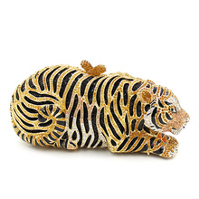 2015 High Class Women Luxury Crystal Clutch Bag Tiger Shape Evening Clutch Purse Party Bag Hanbag