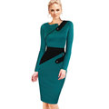 Elegant Patchwork Button Women Party Work Dress Long OL Office Lady Bodycon Pencil Dresses Vestido Vestir