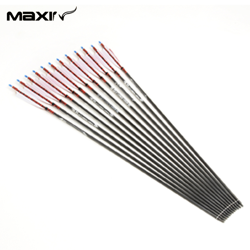 12x White and Red Feathers Archery Carbon Arrows Spine 500 and 7 5mm 80cm Bows and