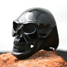 Mens Boys 316L Stainless Steel Punk Gothic Cool Big Polishing Black Skull Ring Factory Price
