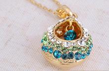 Charming Jewelry Multi colored Crystal Rhinestones Inlaid Teardrop Shaped Pendant Necklace NL 0518